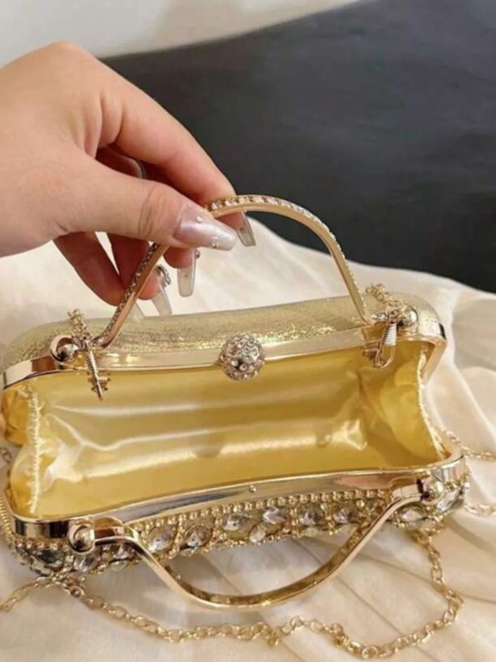 Gold Crystal Fringe Evening Clutch Handbag